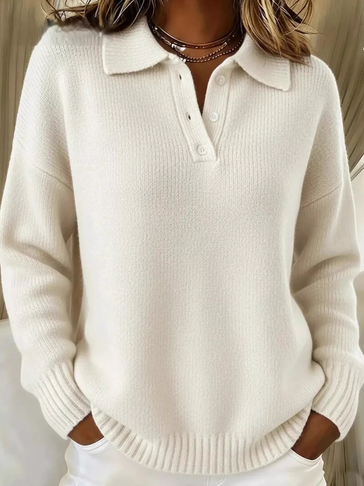 Plus size Trendsi dropped shoulder sweater with button details, featuring a relaxed fit and stylish design.
