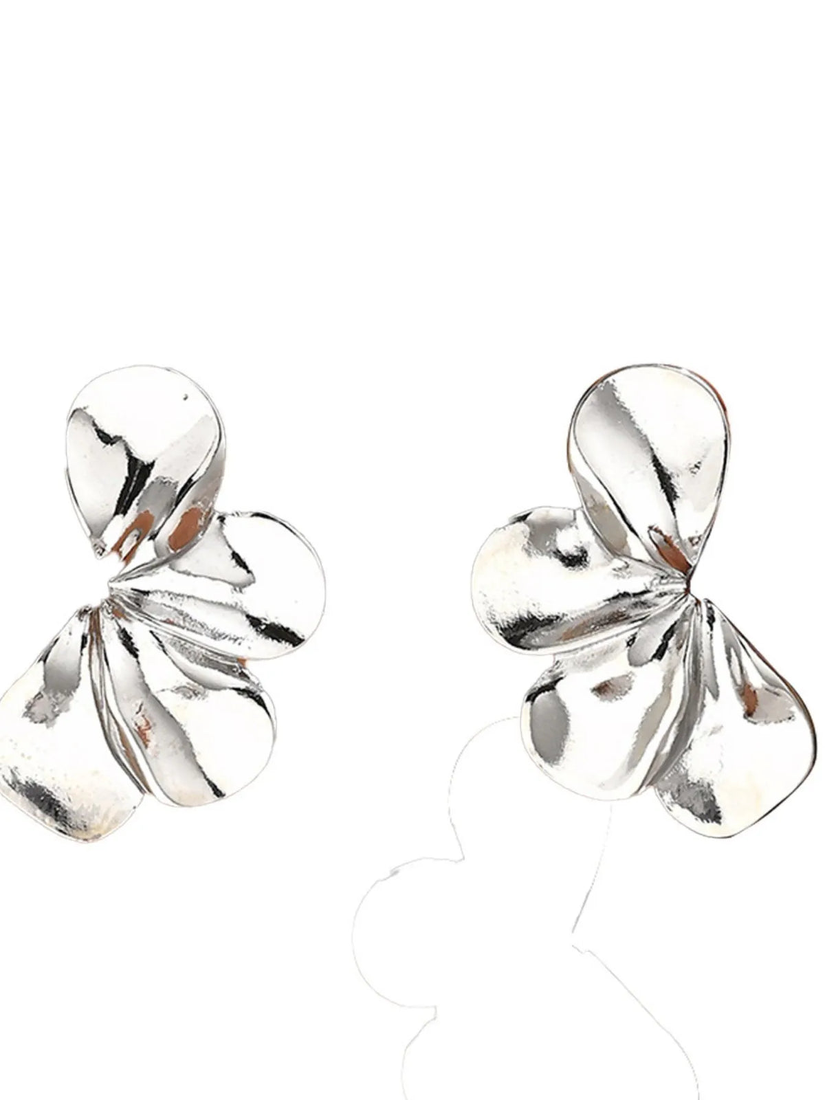 Silver stainless steel flower earrings with intricate petal design, perfect for fashionable accessories and everyday wear.