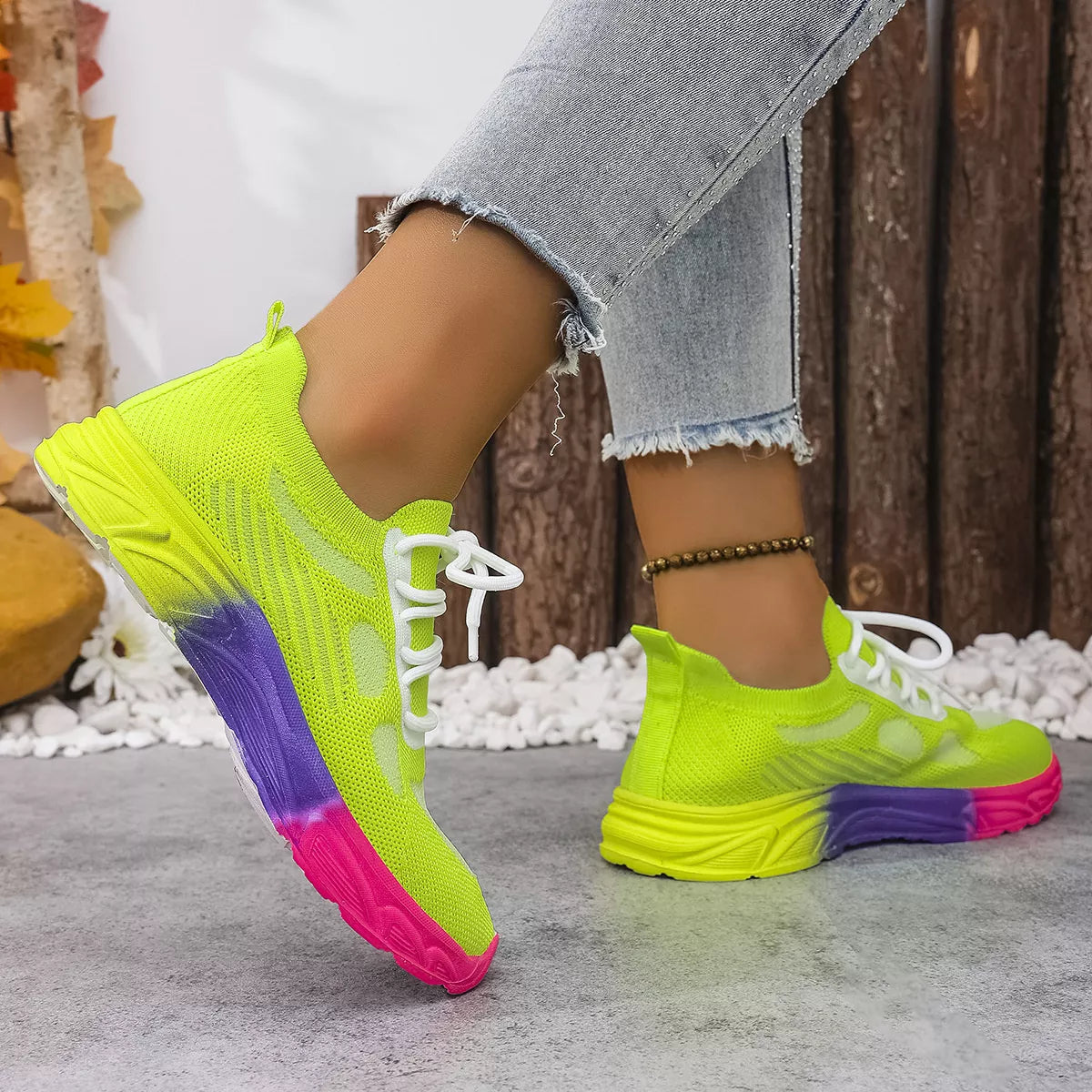 Plush Fashion Hub lace-up round toe sneakers with white soles and stylish design, perfect for casual wear.