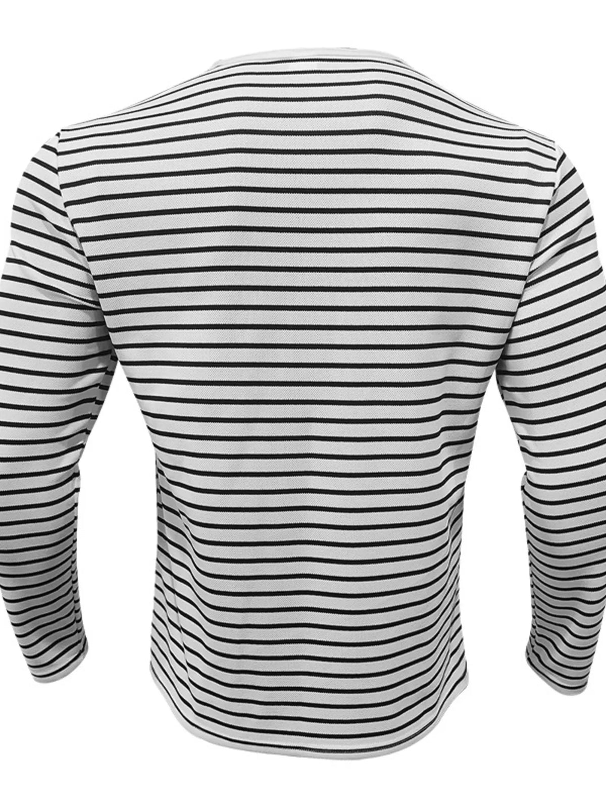 Men's plus size striped long sleeve T-shirt by Plush Fashion Hub, featuring a casual fit and classic stripe pattern.