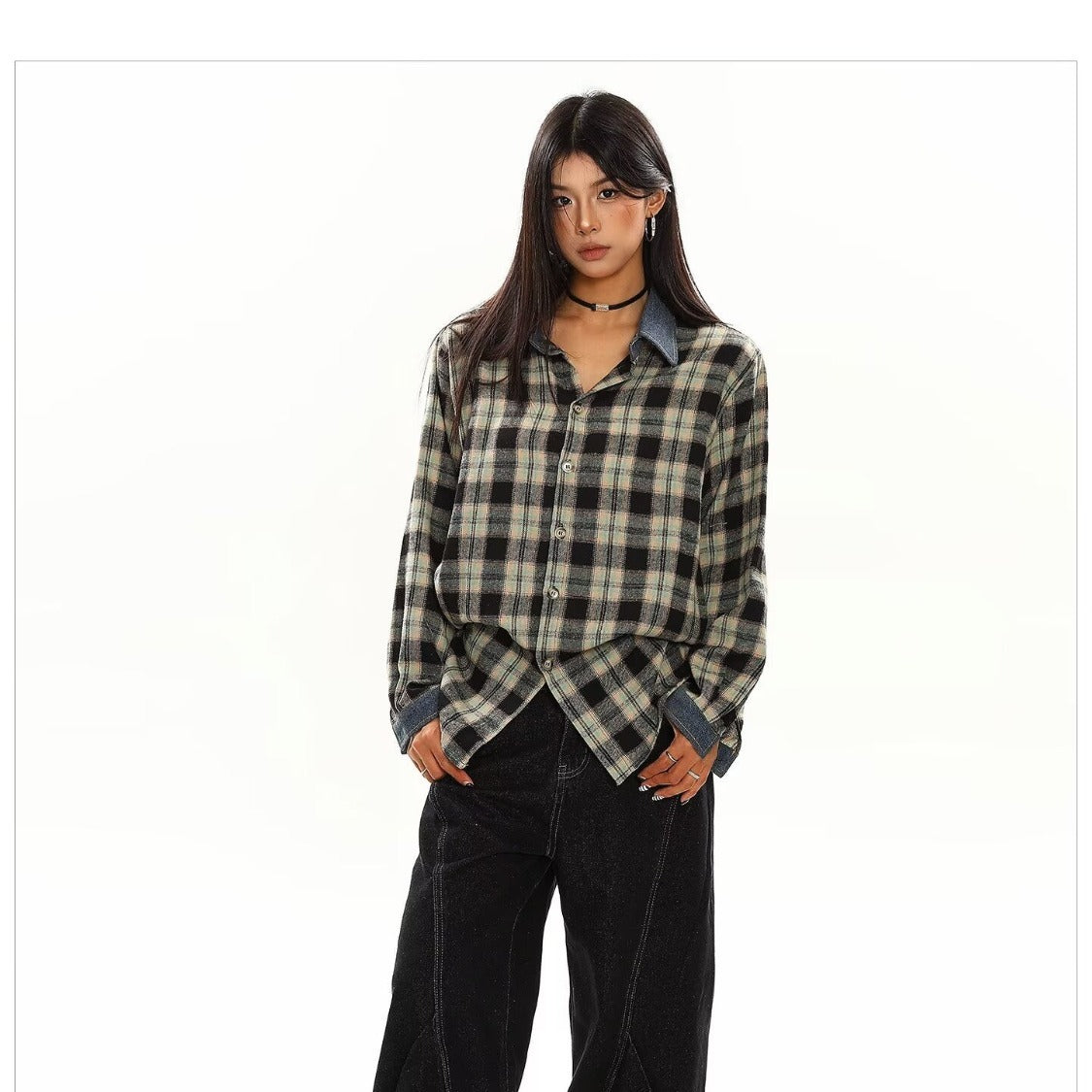 Loose fit plaid long sleeve shirt for men and women by eprolo, featuring a casual, comfortable design with a classic checkered pattern.