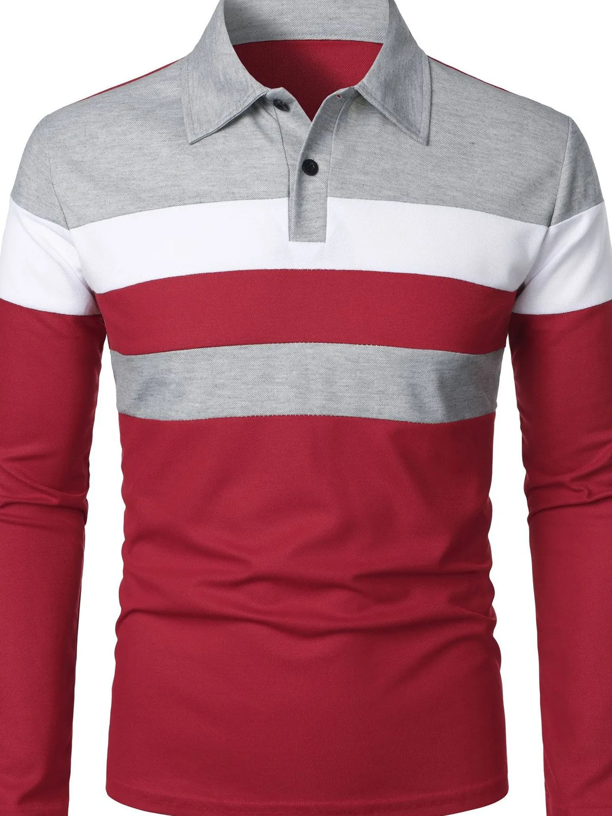 Men's color block long sleeve polo shirt by Trendsi, plus size men's polo with vibrant color blocking and classic collar.