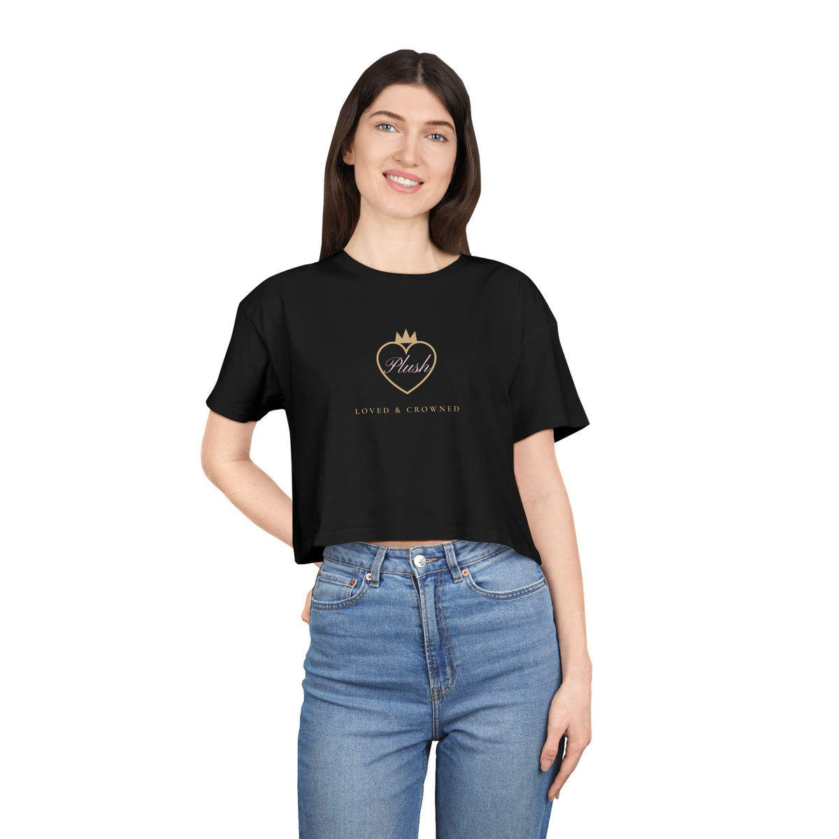 Loved & Crowned Plush Heart Crop Tee | Women's Cute Luxury Cropped T-Shirt