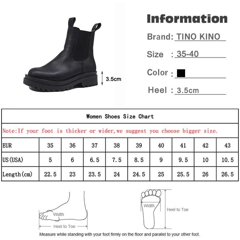 TINO KINO black leather Chelsea boots with a 3.5cm platform lug sole, elastic side panels, and heel pull tabs.