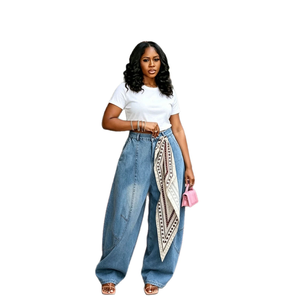 Oversized washed denim jeans by Plush Fashion Hub with deconstructed knife-edge design and relaxed fit.