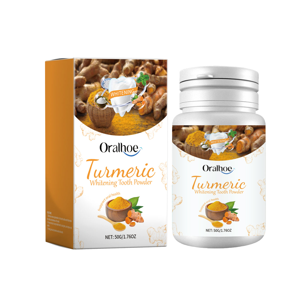 eprolo white turmeric tooth cleaning powder with yellow teeth stain removal and fresh mouth odor care, accessory for oral hygiene.