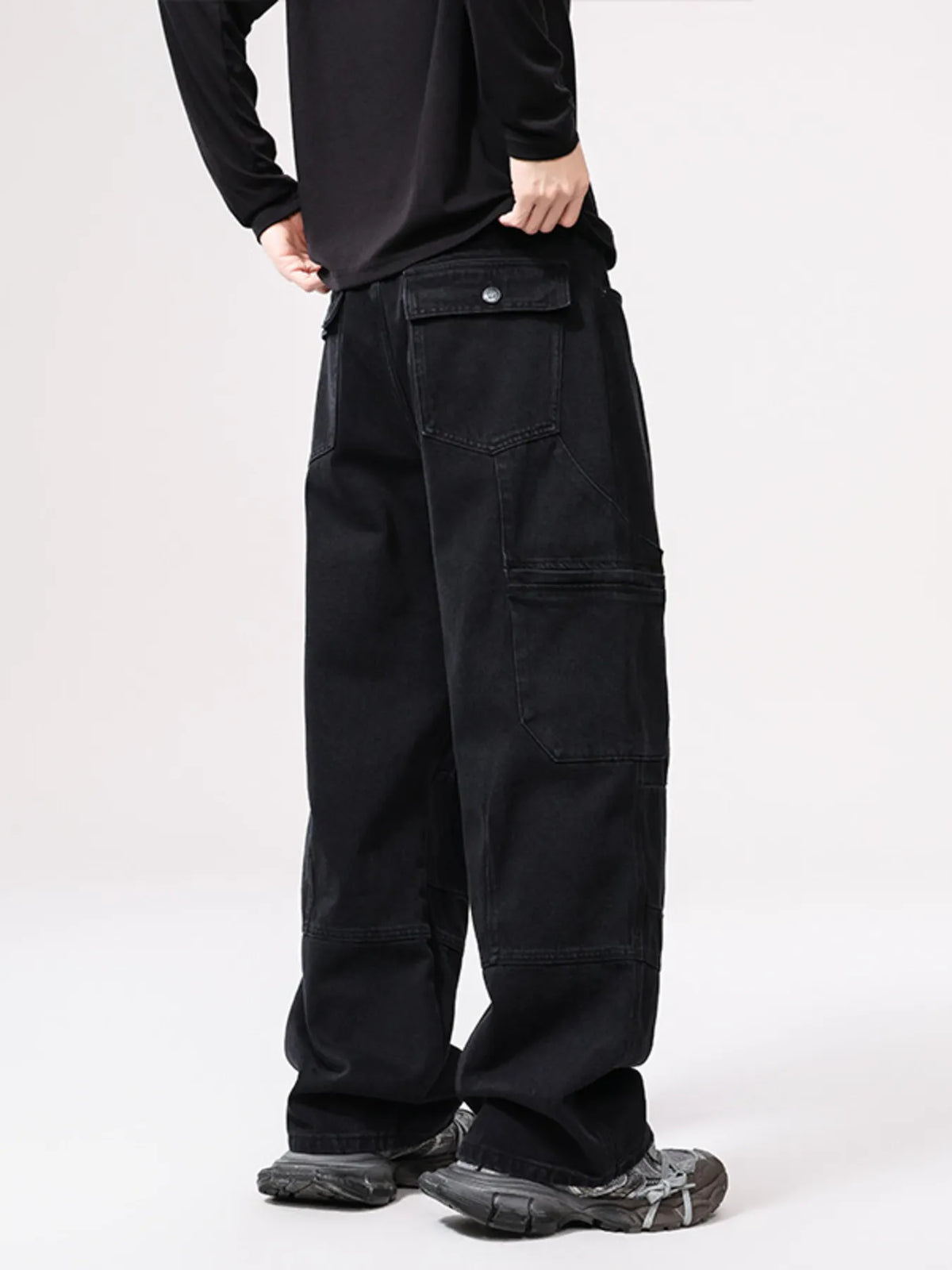 Men's wide-leg denim jeans by Plush Fashion Hub featuring classic blue denim fabric and relaxed fit style.