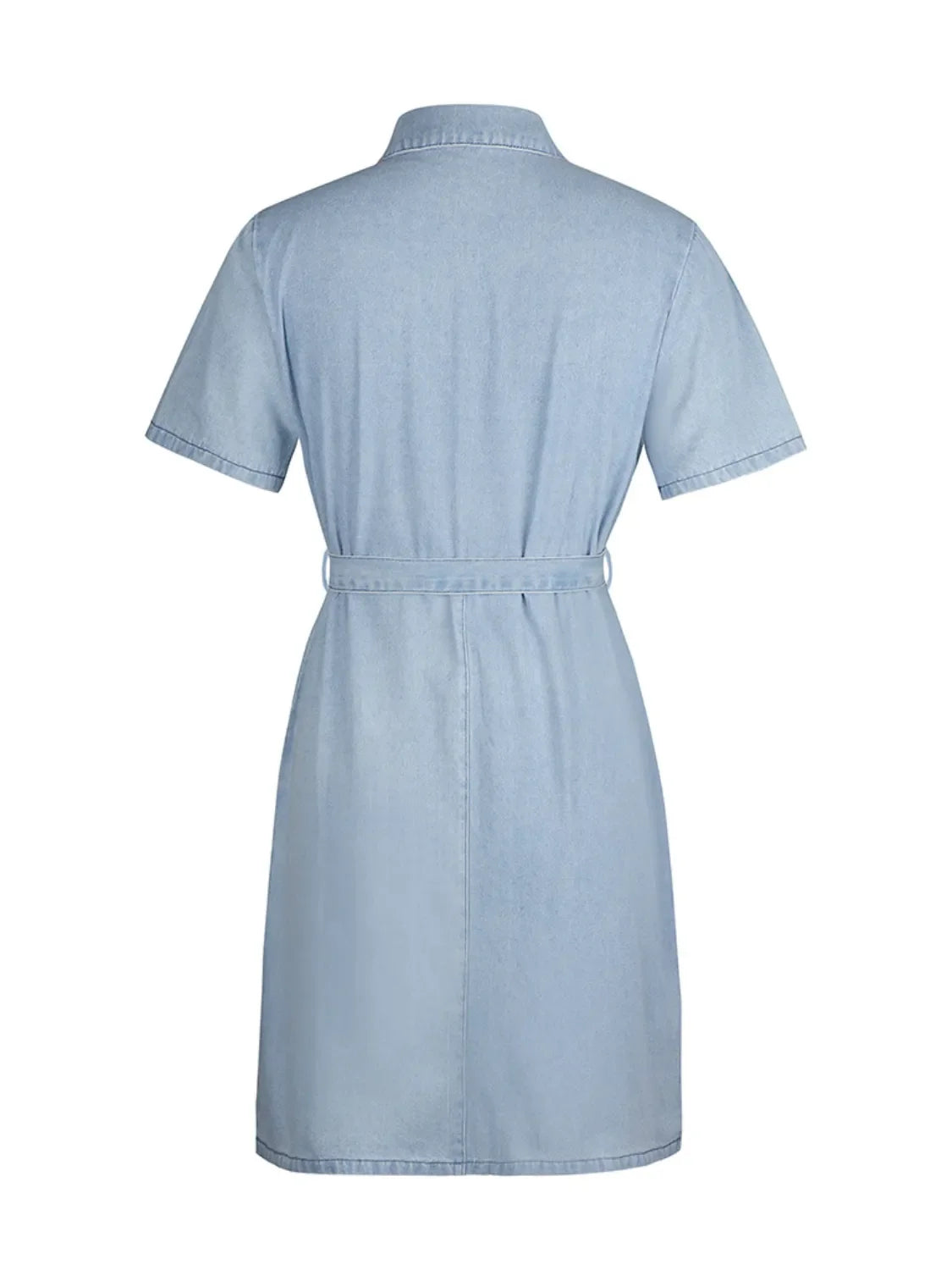 Plus size denim dress with short sleeves and full zip front from Plush Fashion Hub, casual fashion clothing for women