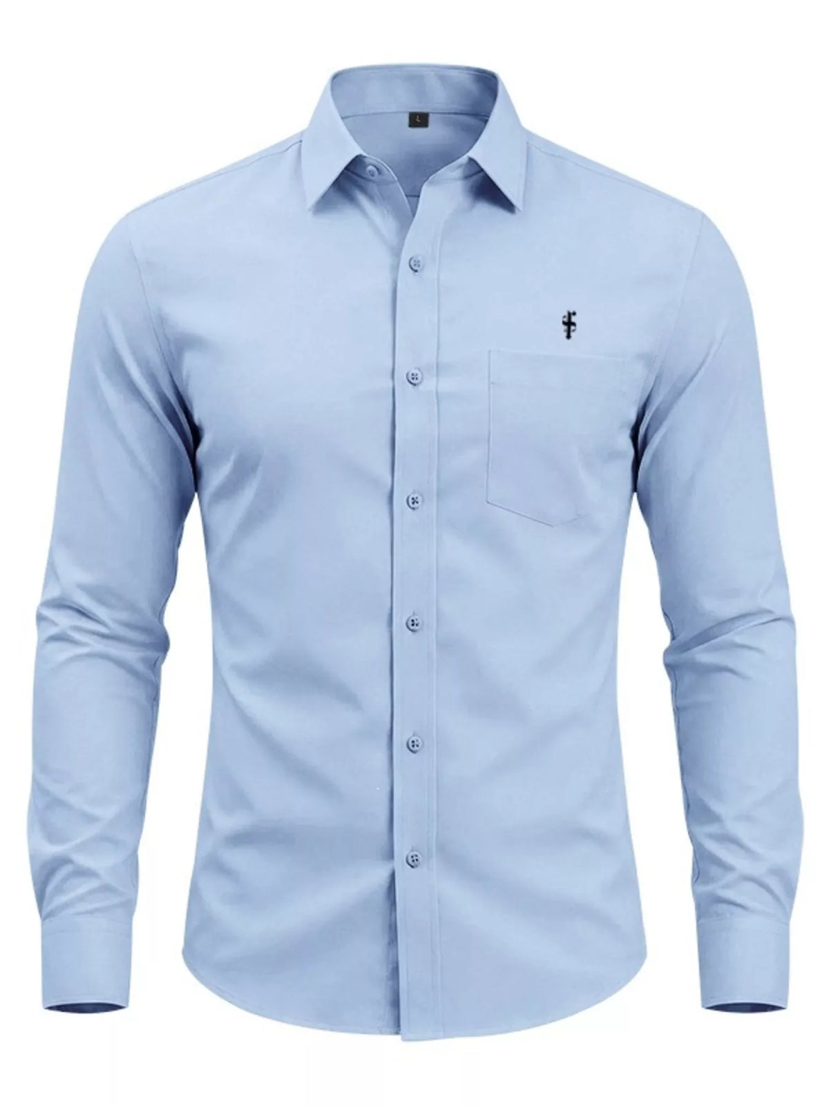 Men's slim fit button-up shirt by Plush Fashion Hub, full size plus size, in a classic design, shown in a close-up view.