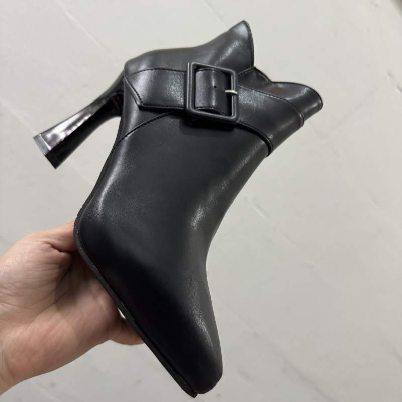 Eprolo women's faux leather pointed toe high heel ankle boots with buckle detail, stylish and sleek footwear for women.