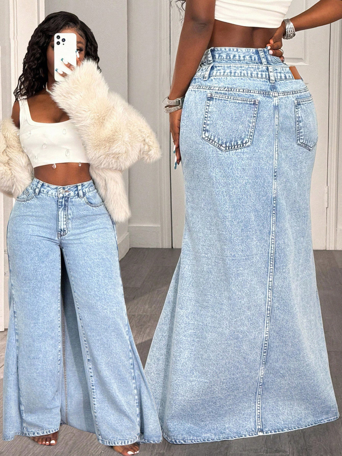 Relaxed fit high-rise wide-leg jeans by Plush Fashion Hub shown on a model, featuring classic denim fabric and a stylish casual look.