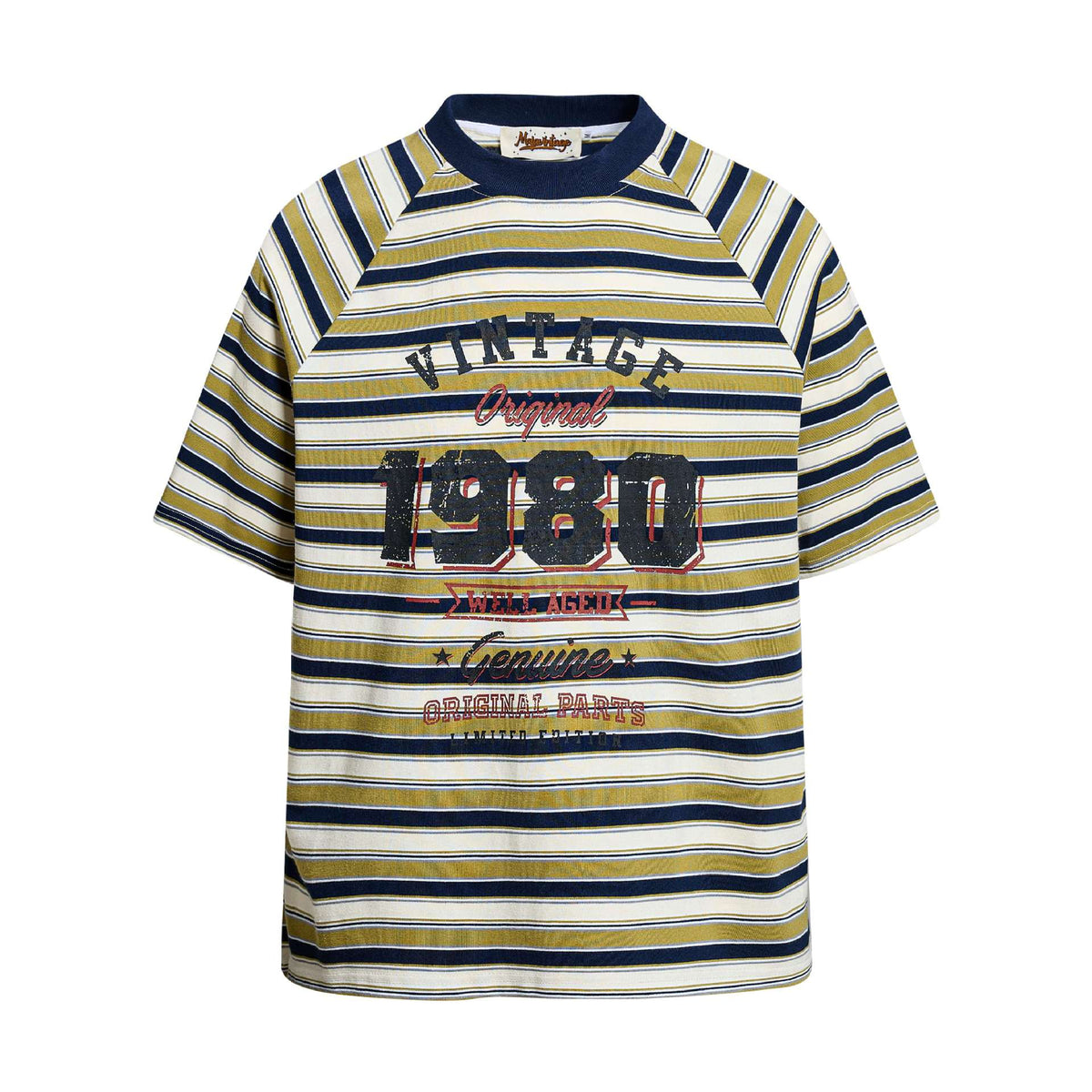 Eprolo striped short sleeve shirt with vintage style, featuring colorful horizontal stripes and a classic collar design.