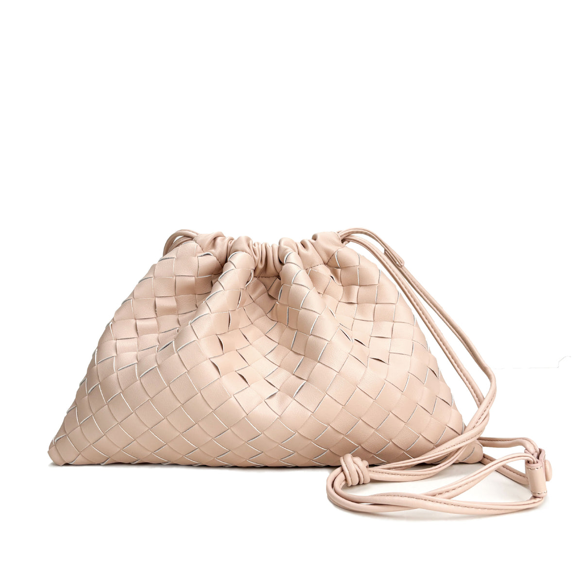 Quilted genuine leather woven shoulder crossbody clutch bag by Plush Fashion Hub, featuring a textured design and compact size.