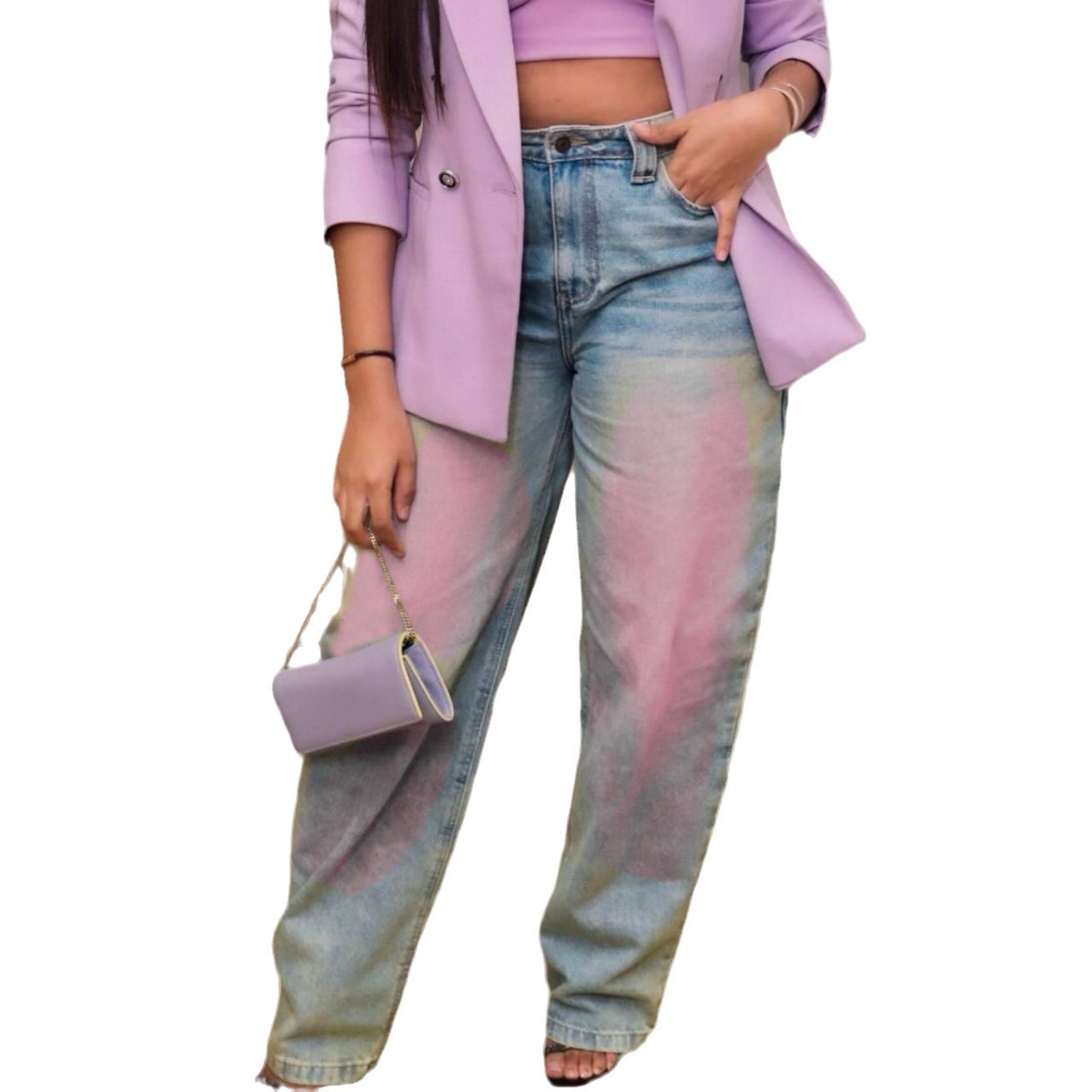 Washed denim straight leg jeans from Plush Fashion Hub, featuring classic fit and light distressed detailing.