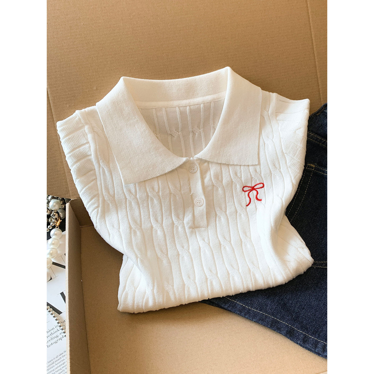 Eprolo women's look polo neck knitted top, long-sleeve in a cozy, ribbed knit fabric, shown on a model.