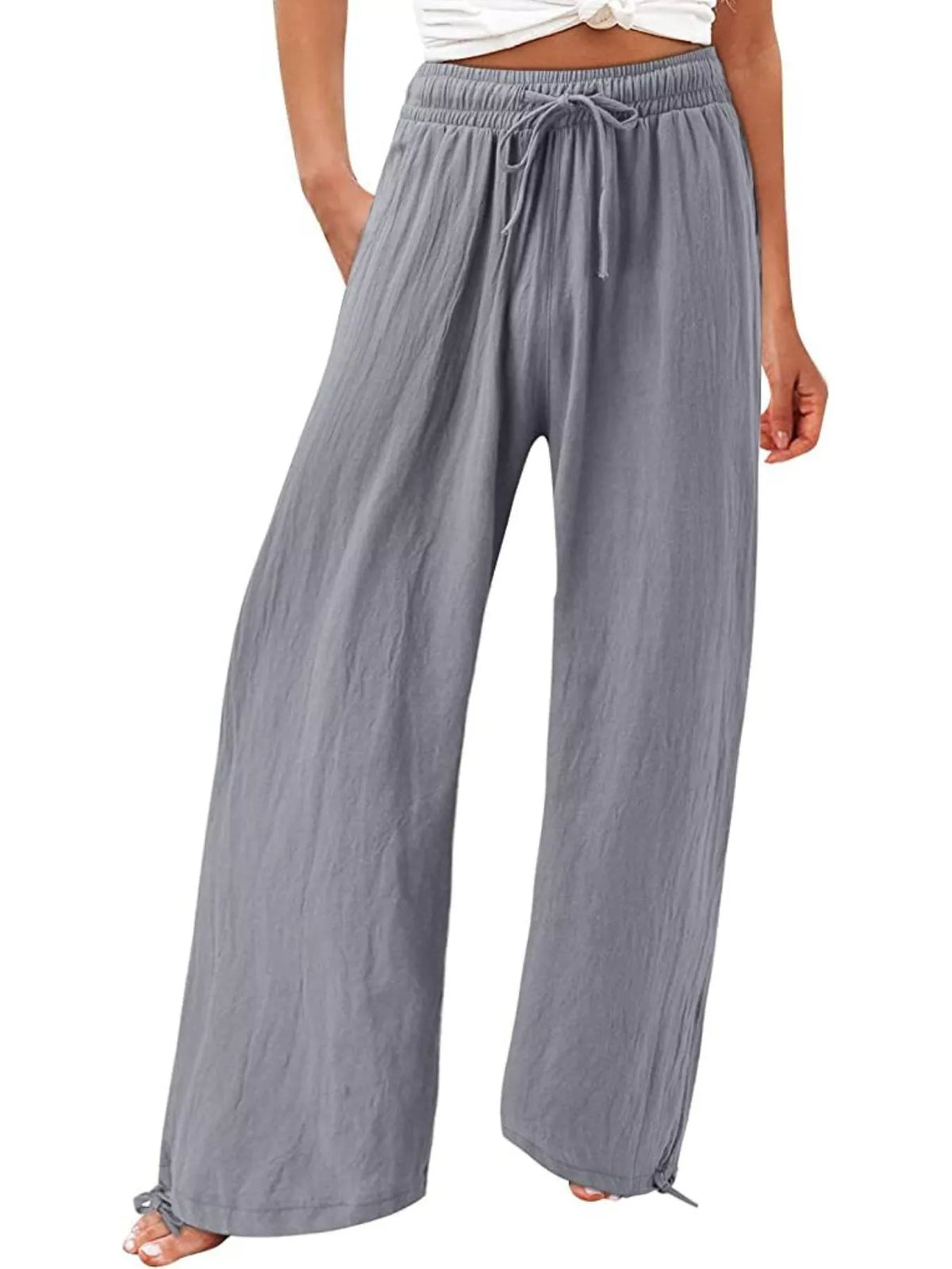 Plush Fashion Hub full-size wide leg pants with drawstring waist, soft plush fabric, plus size, comfortable casual style