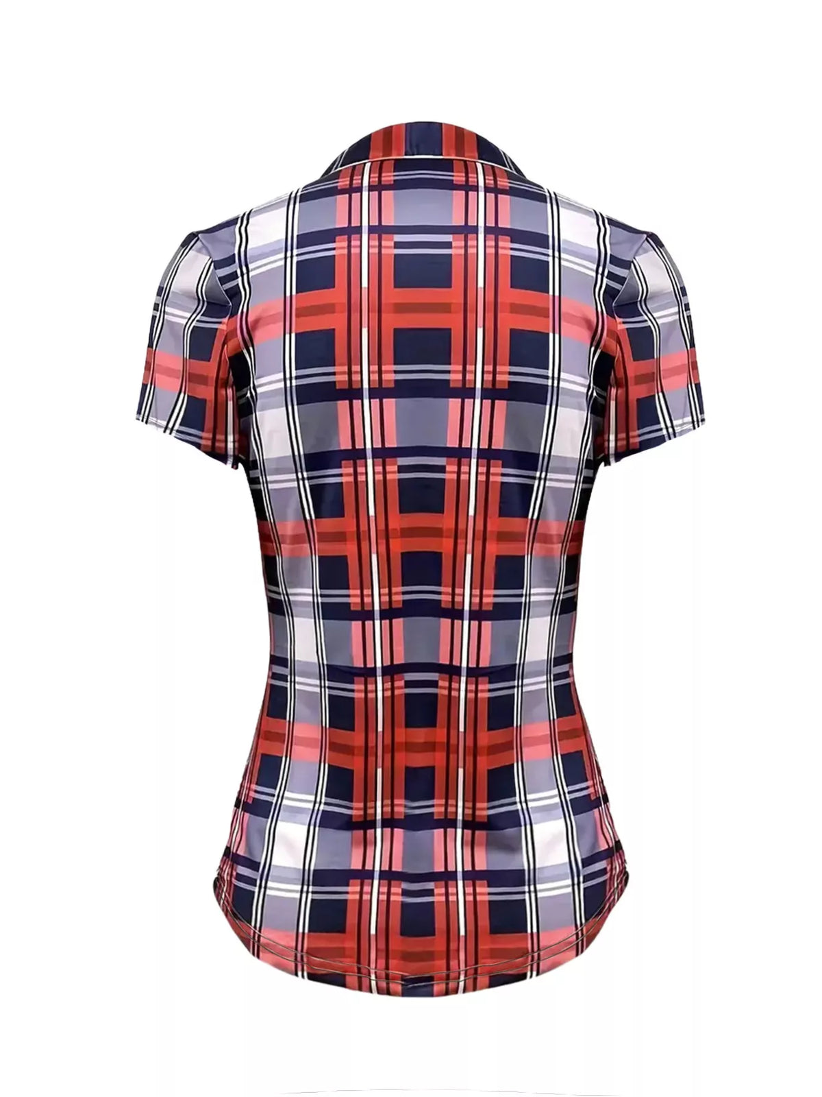 Plaid lace-up short sleeve blouse by Plush Fashion Hub, featuring a stylish design with a lace-up front and short sleeves.