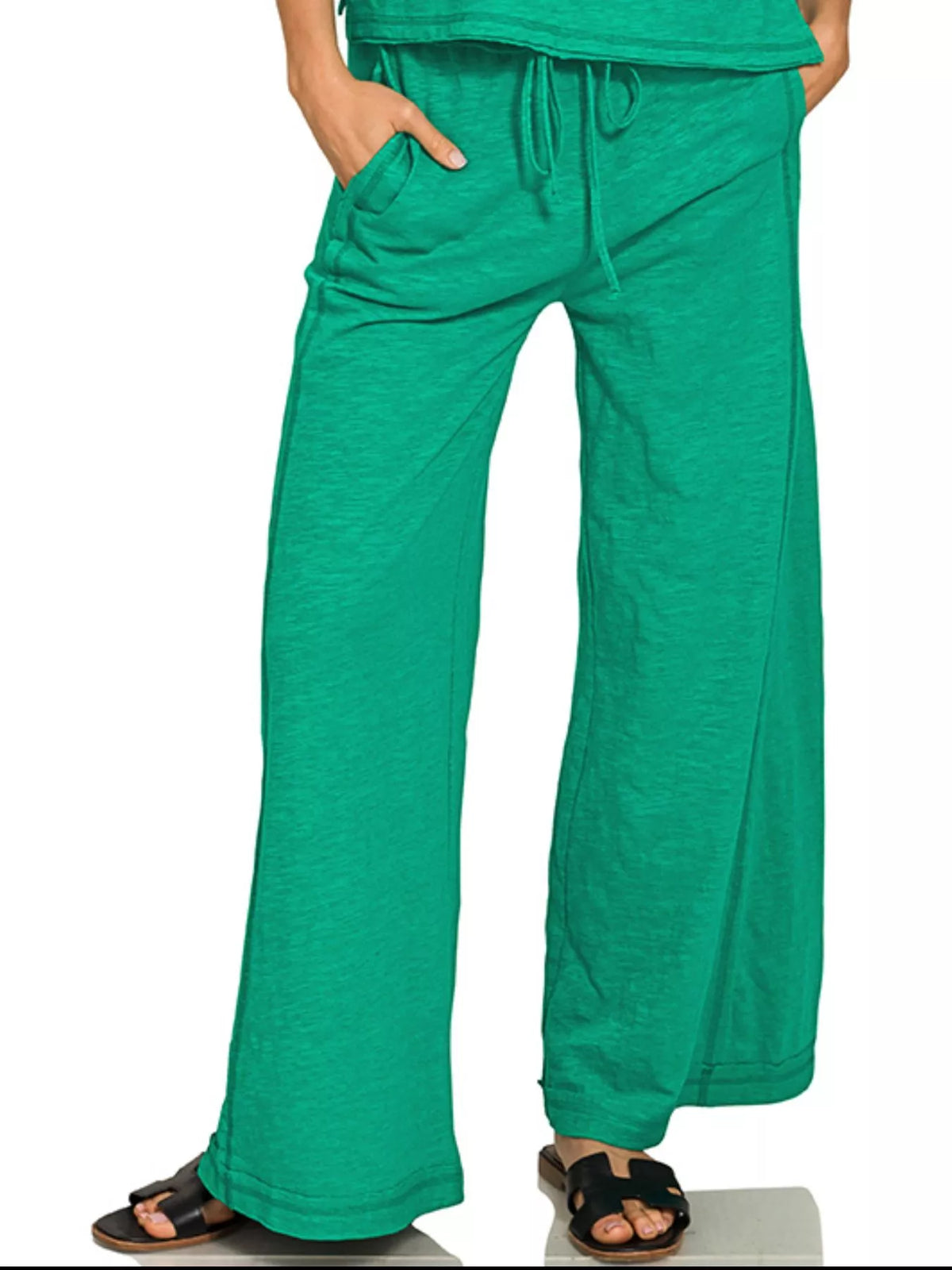 Women’s cotton slub short sleeve tee and pants loungewear set by Plush Fashion Hub, featuring a comfortable, casual fit in soft fabric.