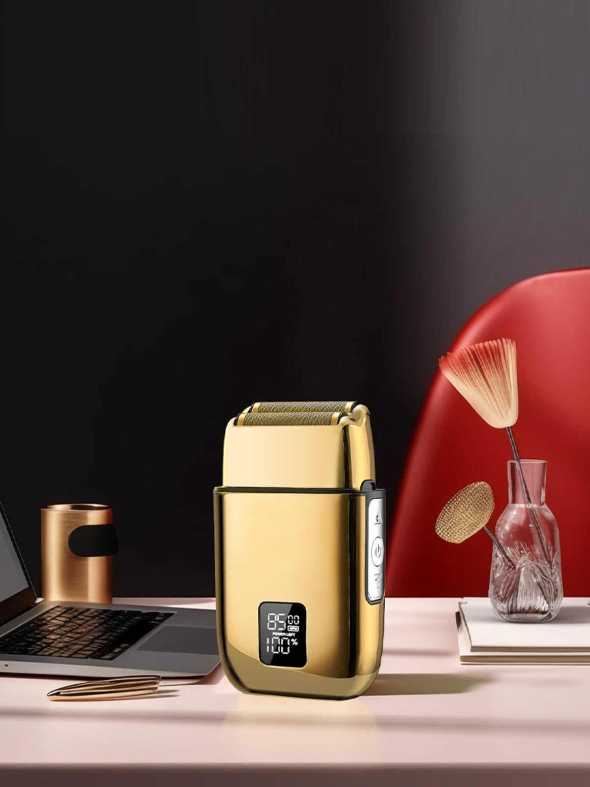 Plush Fashion Hub professional rechargeable electric foil shaver with digital display for smooth, precise grooming in beauty and health care.