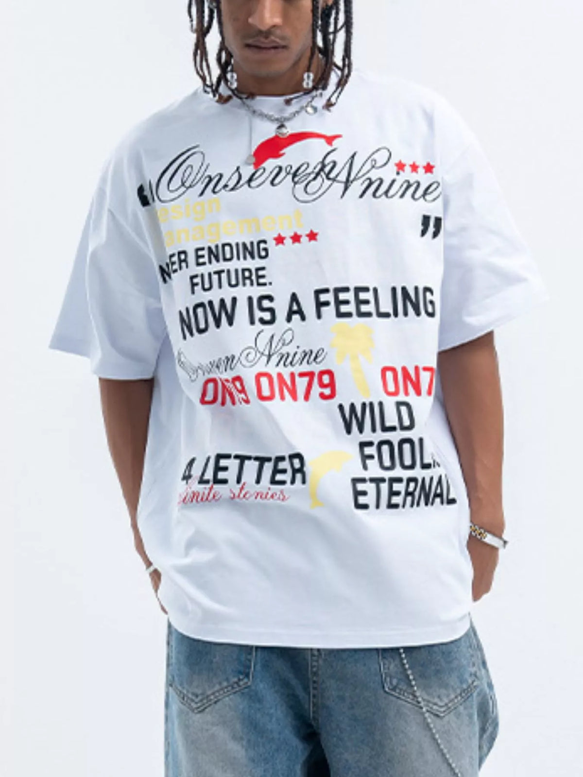 Men's short sleeve T-shirt with round neck and letter design, by Trendsi, displayed on a neutral background.