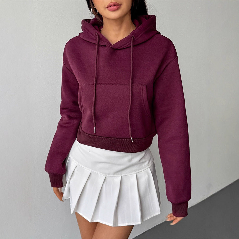 Eprolo slim fit hooded long sleeve sweatshirt with front pocket, casual tops, soft fabric, black color, modern design.