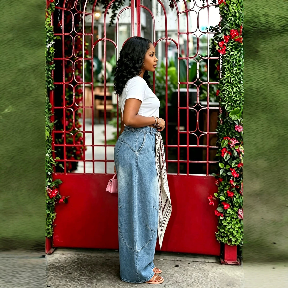 Oversized washed denim jeans with deconstructed knife-edge design by Plush Fashion Hub, showing distressed details and relaxed fit.