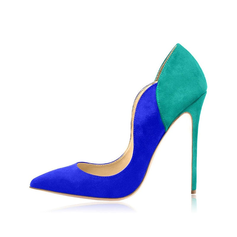 Color-block stiletto heels by Plush Fashion Hub featuring vibrant panels and a sleek, elegant design.