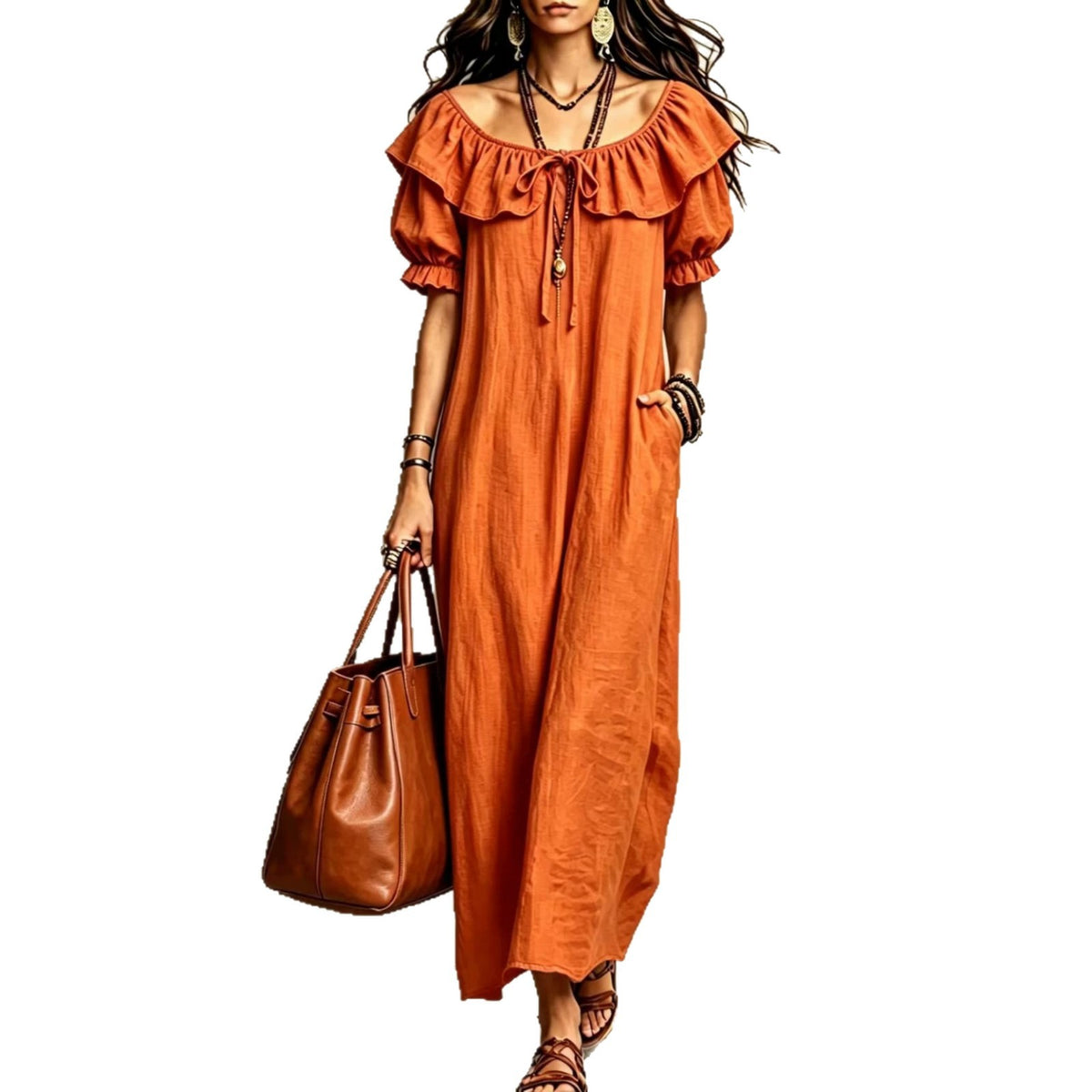 Eprolo women's casual elegant round neck ruffle beach vacation dress, lightweight and stylish for summer outings.