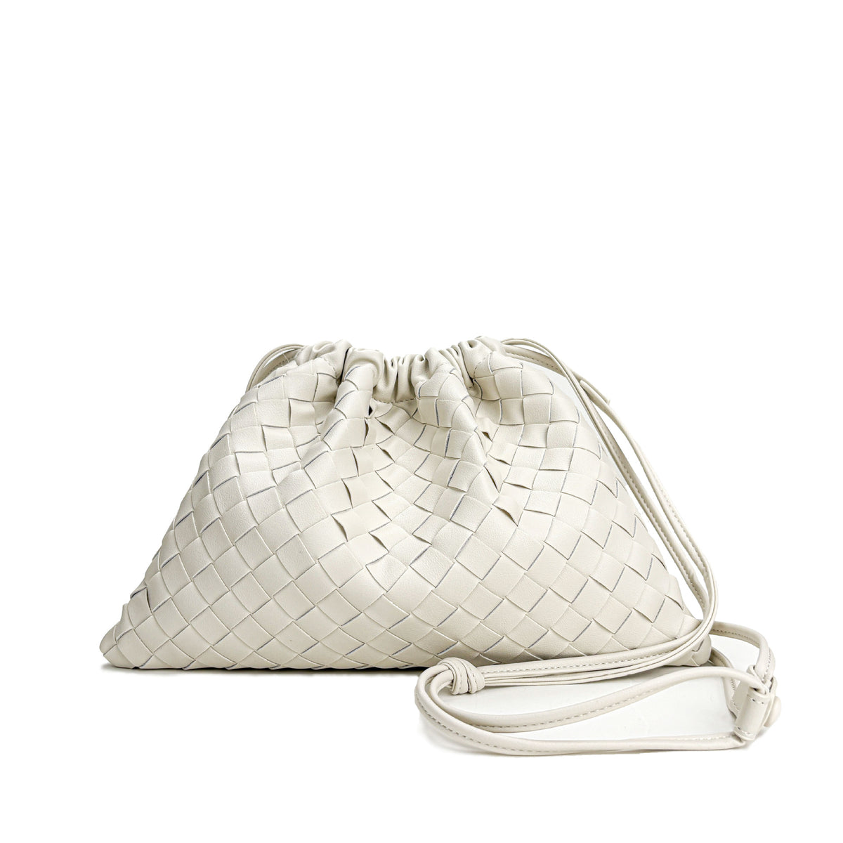 Quilted genuine leather woven shoulder crossbody clutch bag with compact design and plush finish by Plush Fashion Hub