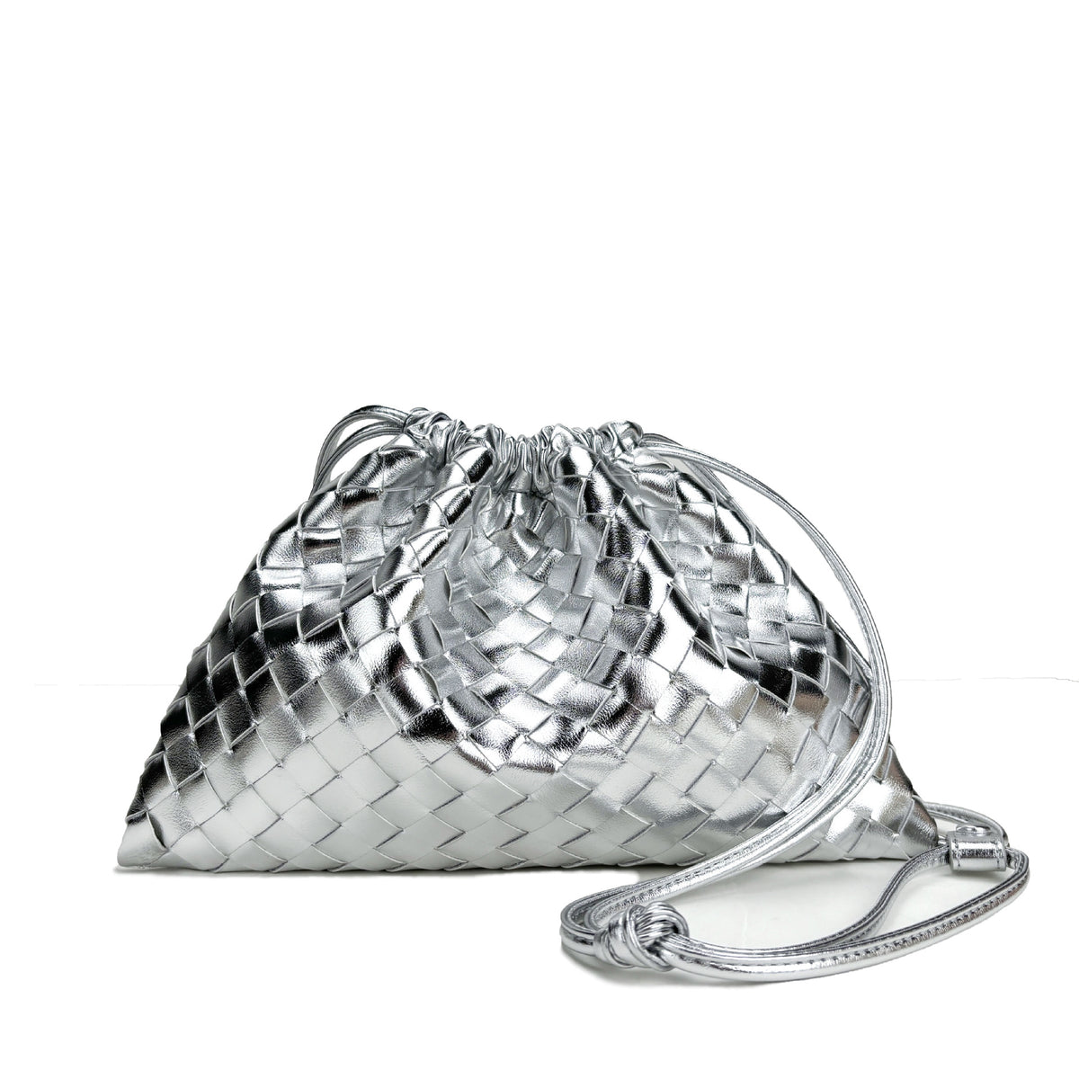 Quilted genuine leather woven shoulder crossbody clutch bag by Plush Fashion Hub with textured surface and sleek design.