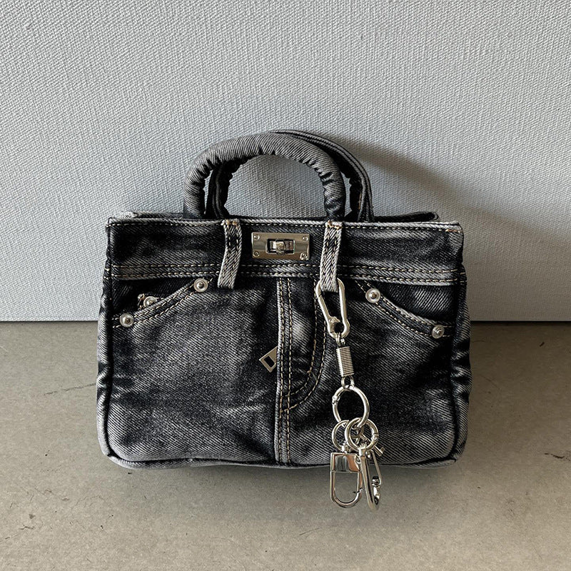 Vintage denim platinum shoulder bag by Plush Fashion Hub, versatile crossbody handbag for women with stylish design.