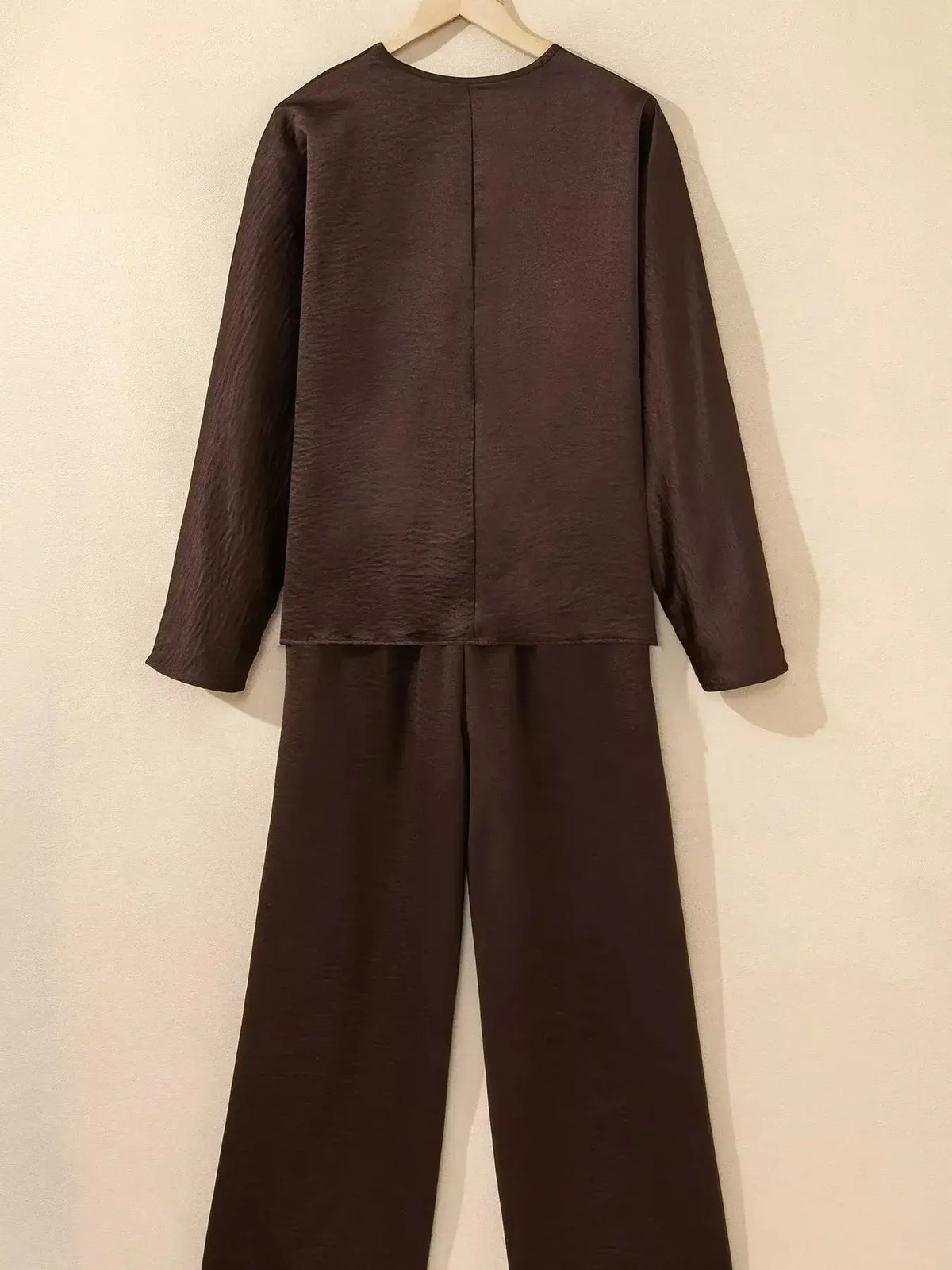 Plush Fashion Hub braided V-neck long sleeve top and high-waist pants lounge set, comfortable and stylish casual wear.