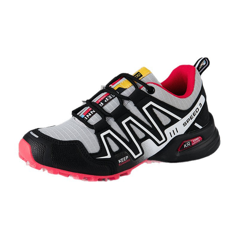 Pair of breathable hiking and trail running sneakers for men and women by Plush Fashion Hub, shown in large sizes.