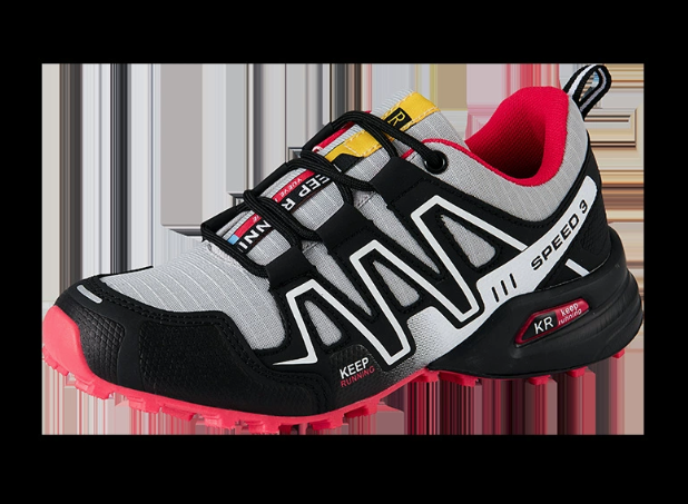 Plush Fashion Hub outdoor breathable hiking and trail running sneakers for men and women in large sizes, showing lightweight design and grip soles.