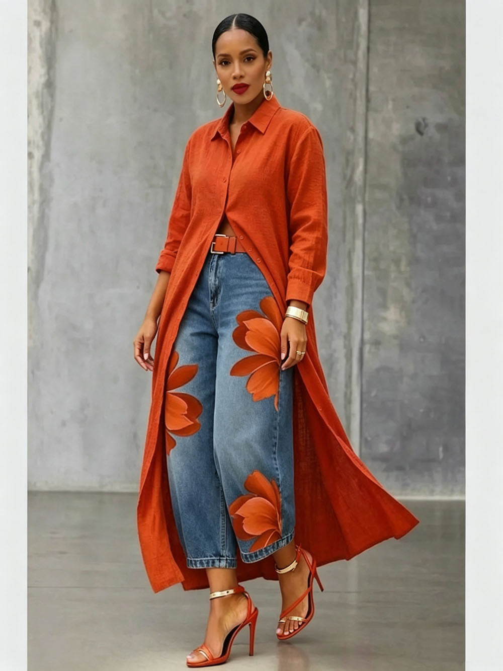 Women’s floral printed cropped denim jeans by Plush Fashion Hub, featuring a street style design with vibrant floral patterns.