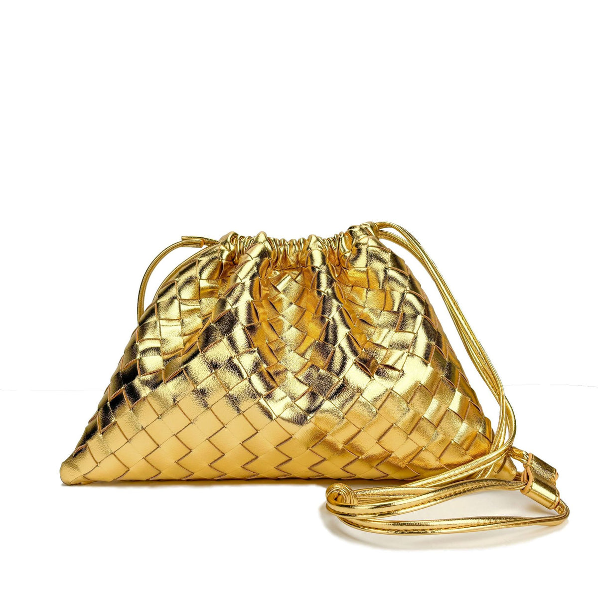 Quilted genuine leather woven shoulder crossbody clutch bag by Plush Fashion Hub, featuring a stylish design and compact size.