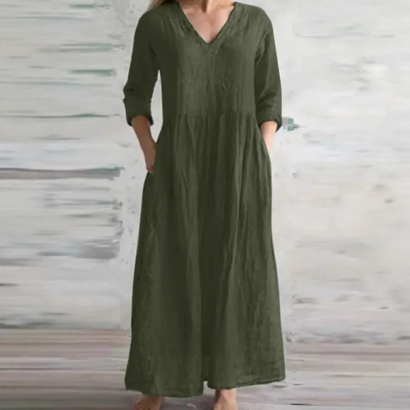 Light blue V-neck loose-fitting long skirt by eprolo, flowing fabric with a relaxed silhouette, displayed on a white background.