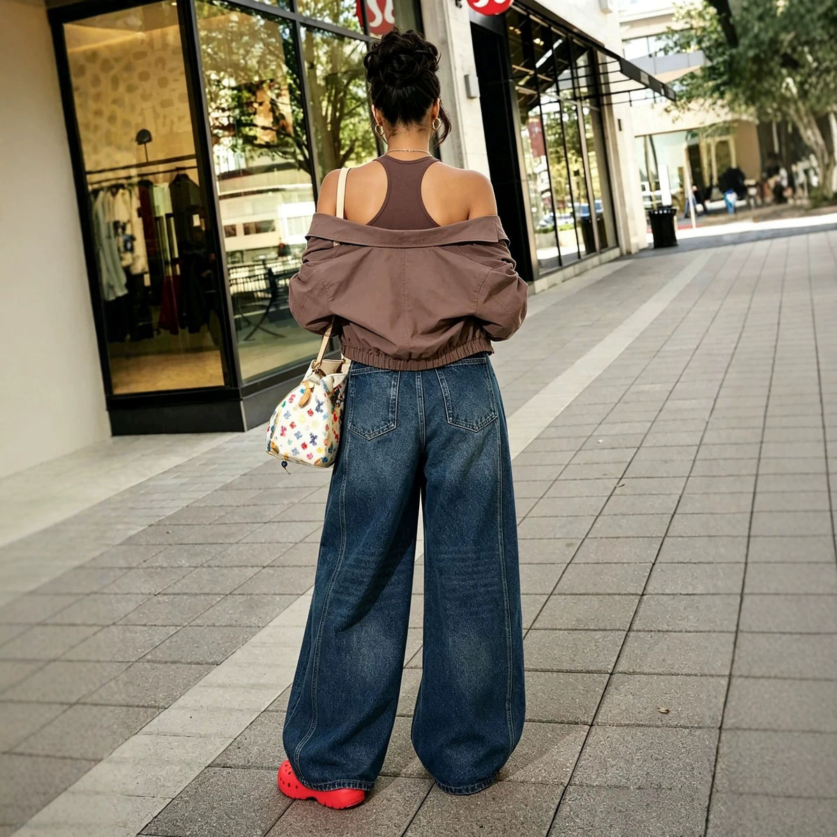 Retro deconstructed straight leg jeans by Plush Fashion Hub featuring knife-edge details and a vintage-inspired fit.