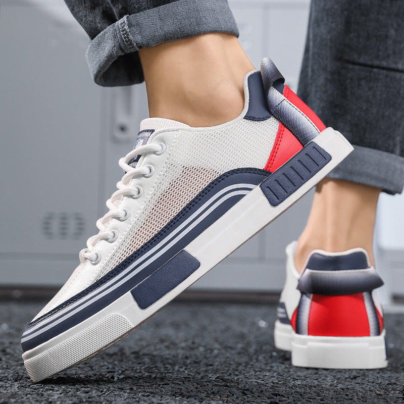 Plush Fashion Hub thin mesh perforated board sneakers with breathable design and stylish black and white color scheme.