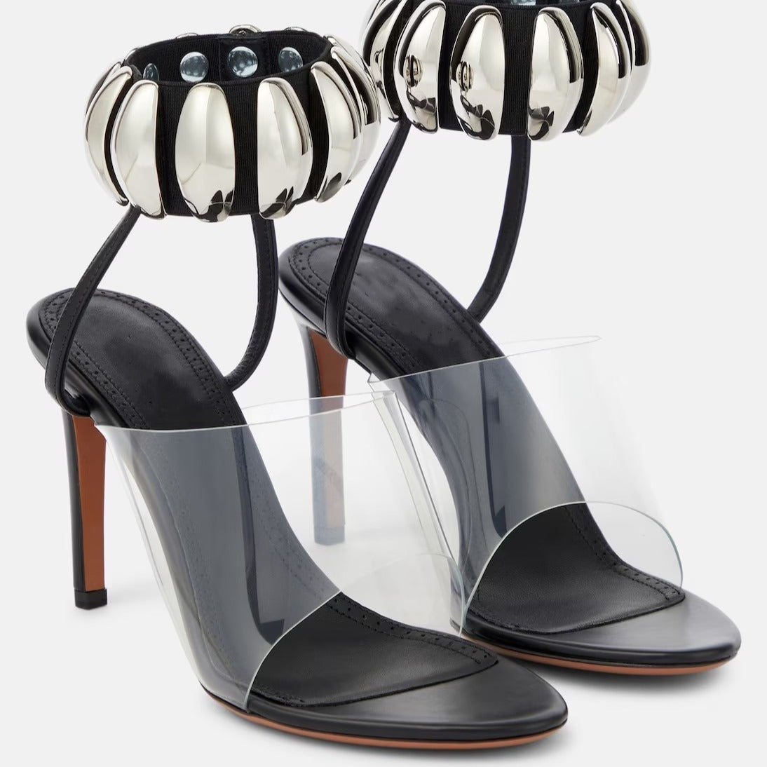 Clear buckle open-toe stilettos heels by Plush Fashion Hub featuring transparent straps and sleek high heel design.