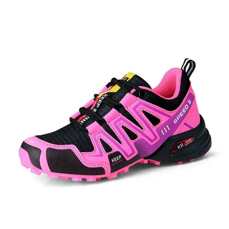 Pair of Plush Fashion Hub outdoor breathable hiking and trail running sneakers for men and women in large sizes, showing their rugged design