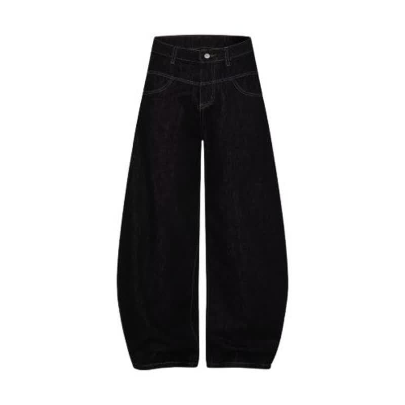 Black baggy slash-style jeans with star print by eprolo, featuring a relaxed fit and distressed design.