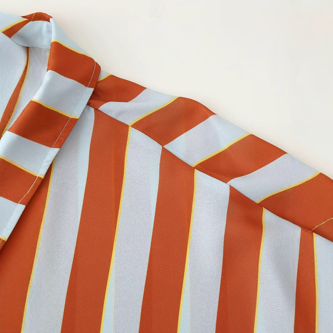 Women's casual striped loose shirt by eprolo, featuring a relaxed fit and stylish design, shown in a close-up image.