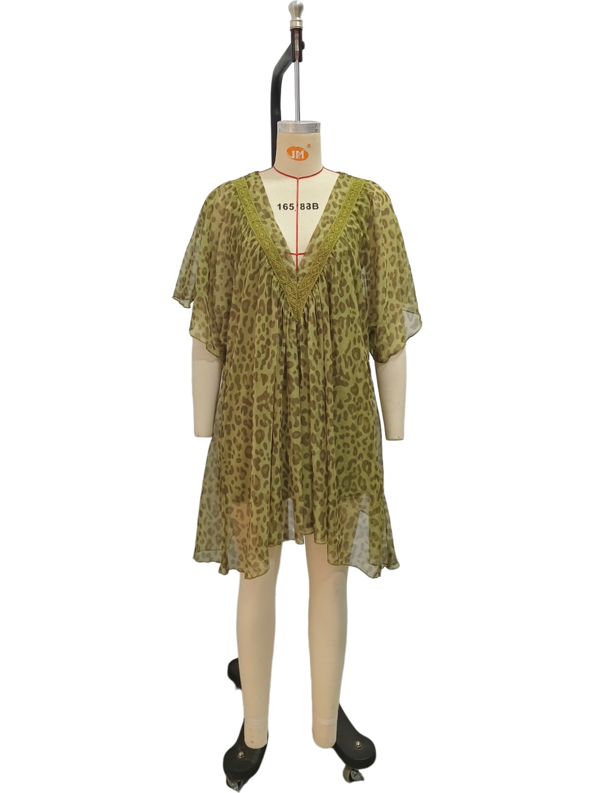Eprolo V-neck chiffon beach dress with leopard print, lightweight cover-up shirt and beach skirt for vacation style.