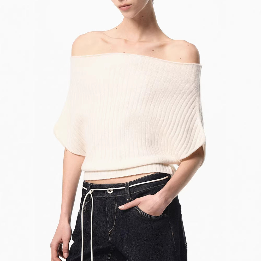 eprolo Smart Feel Pure Desire ribbed knit short sleeve top for women, casual loose-fit, minimalist design, versatile multi-way wear