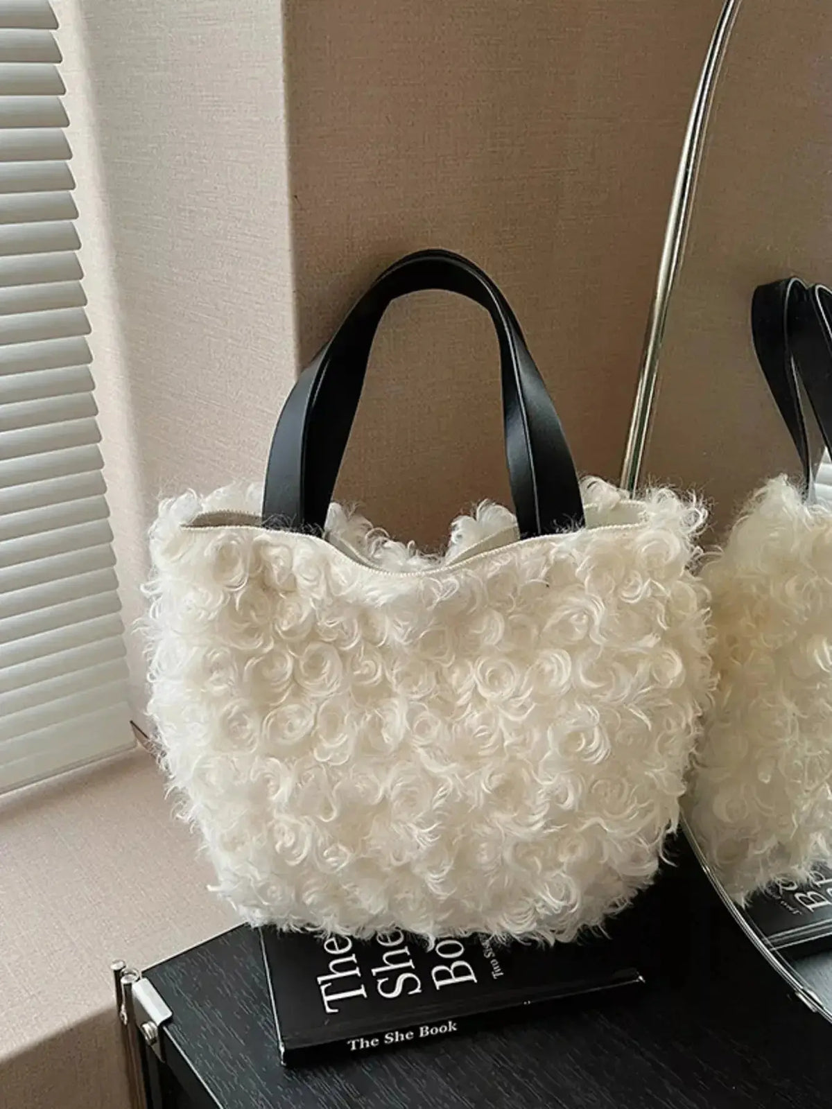 Soft faux fur fluffy shoulder handbag by Plush Fashion Hub, lightweight and plush with a stylish design for everyday use.