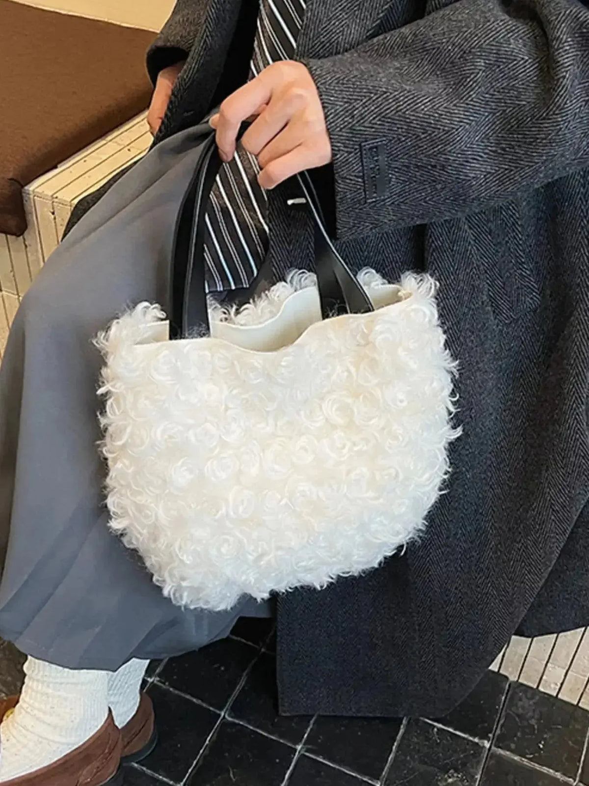 Soft faux fur plush shoulder handbag by Plush Fashion Hub, lightweight and fluffy with a stylish design for trendy accessories.
