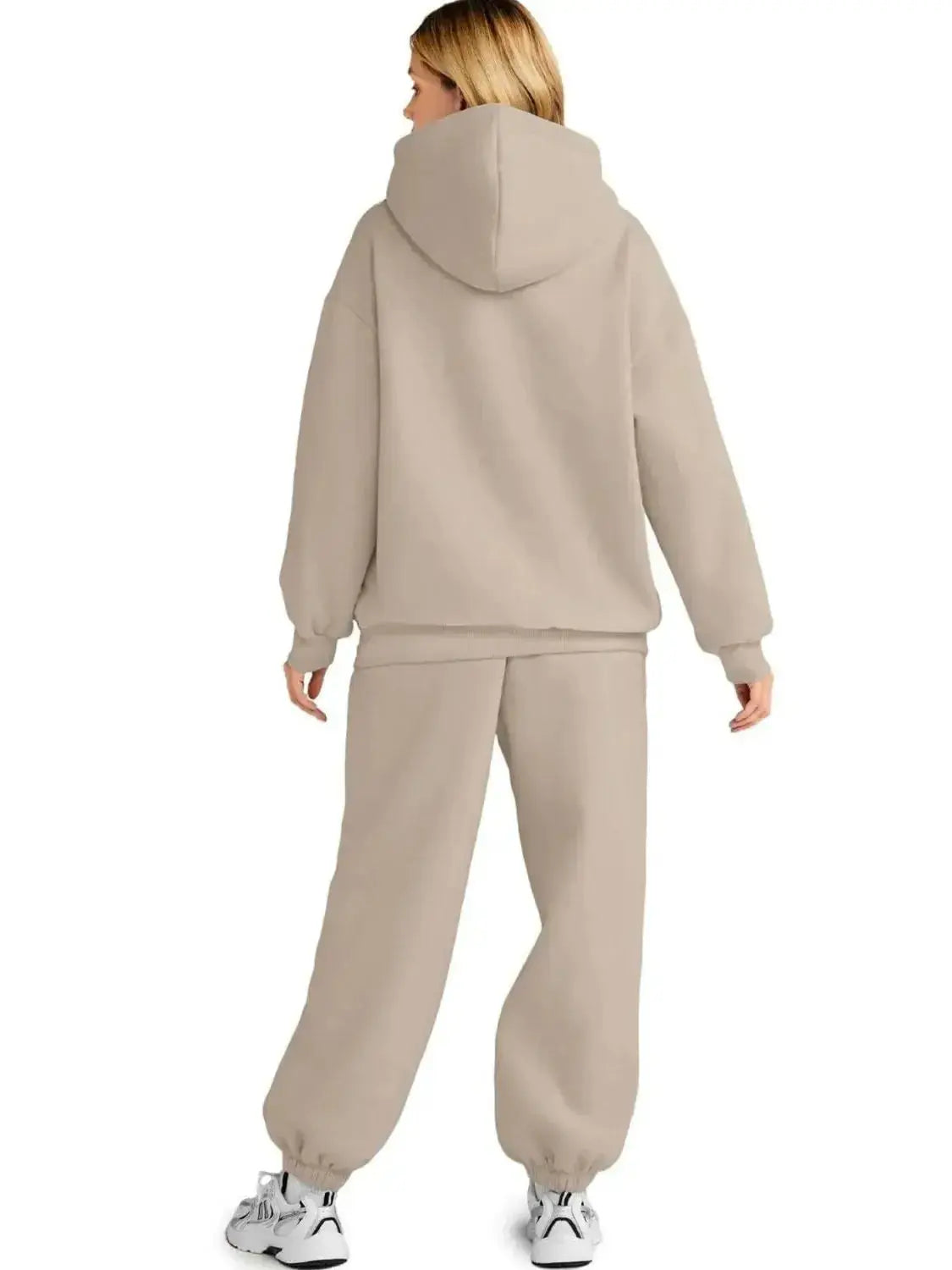 Plus size women’s hoodie and jogger sweat set with kangaroo pockets from Plush Fashion Hub, comfortable and casual loungewear.