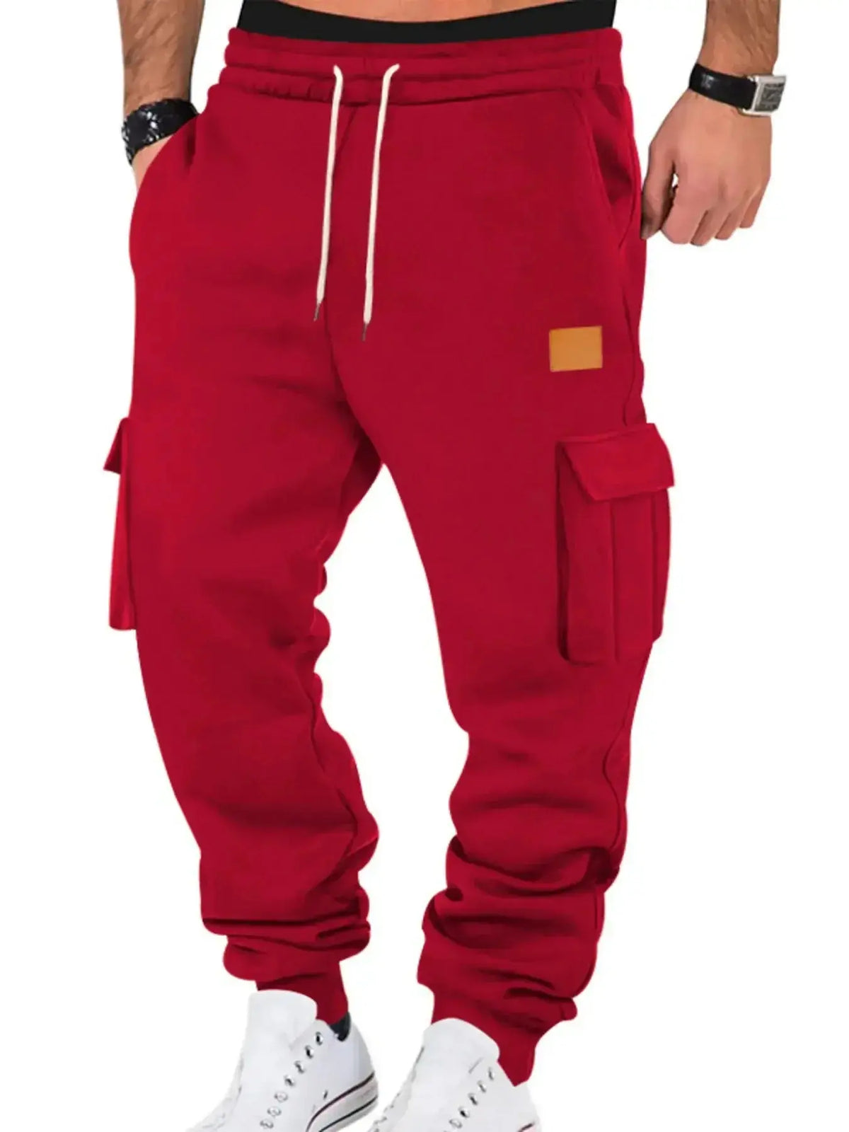 Men's durable cargo jogger pants with drawstring waist, featuring multiple pockets and comfortable fit from Plush Fashion Hub.