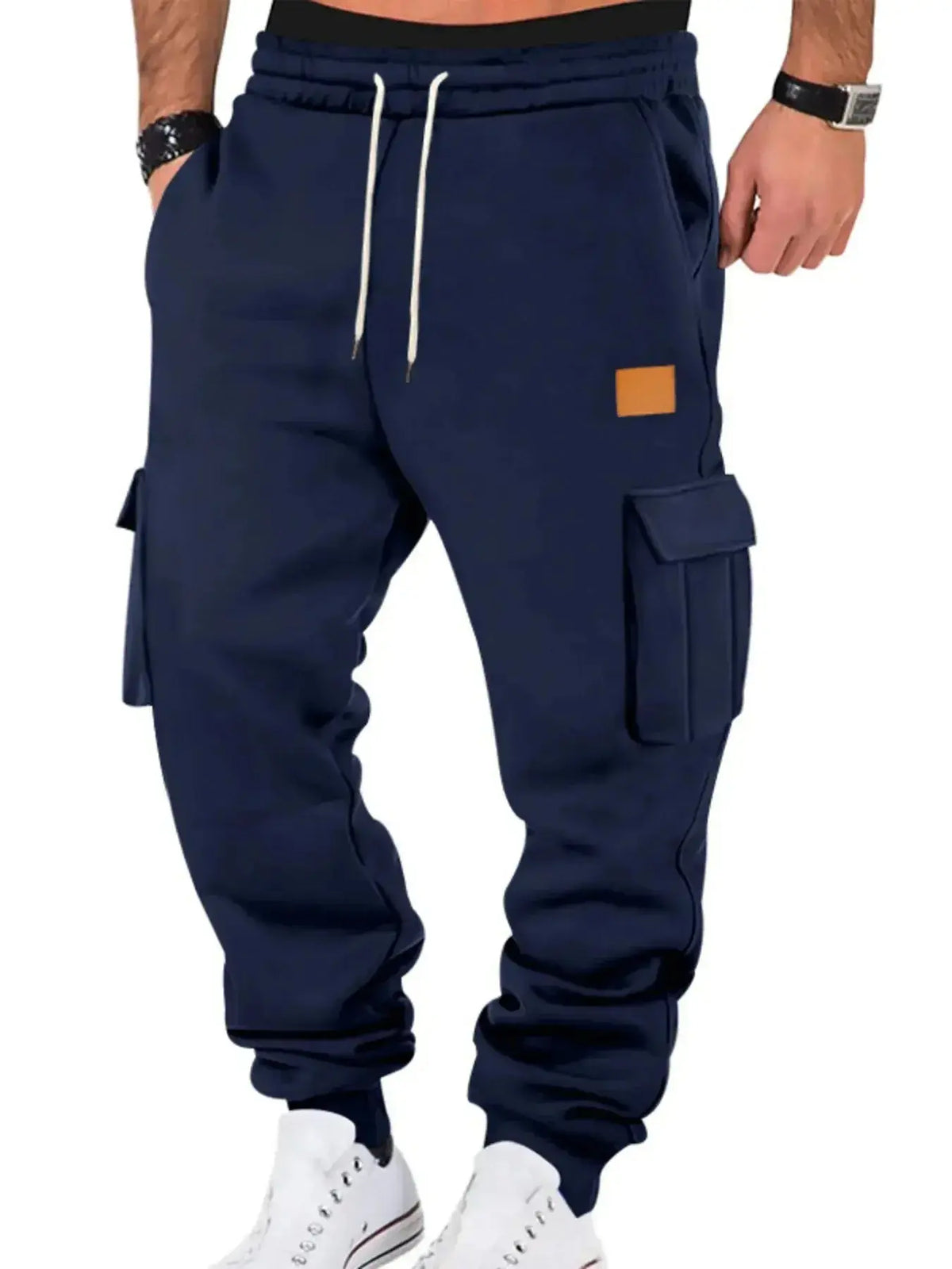 Men's durable cargo jogger pants with drawstring waist, featuring multiple pockets and comfortable fit, by Plush Fashion Hub.